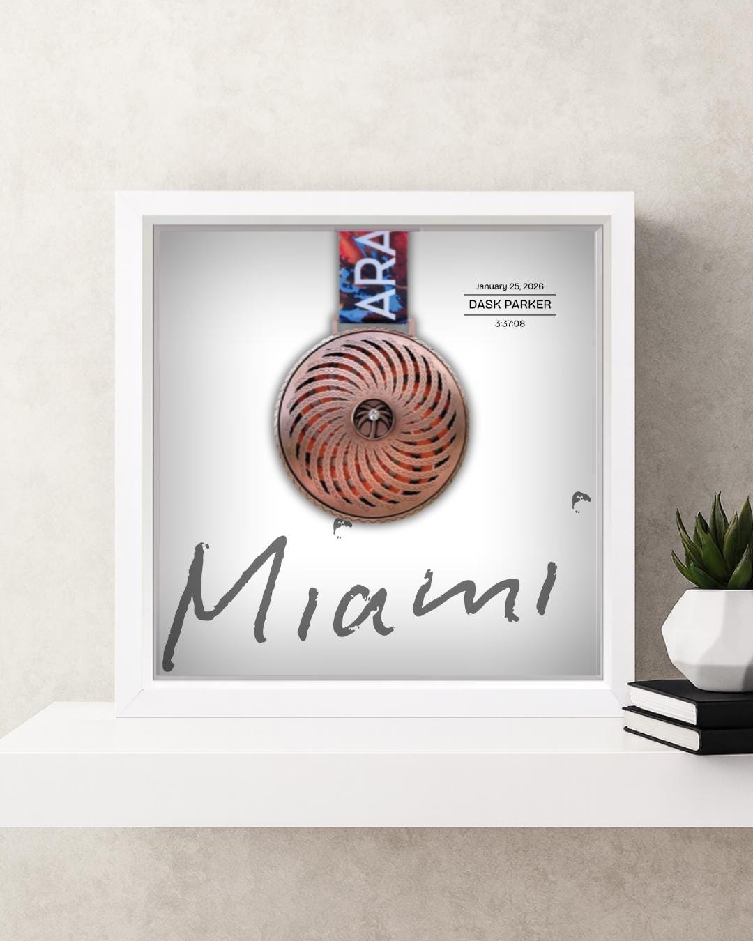 Miami Marathon Personalized Medal Frame (Script)