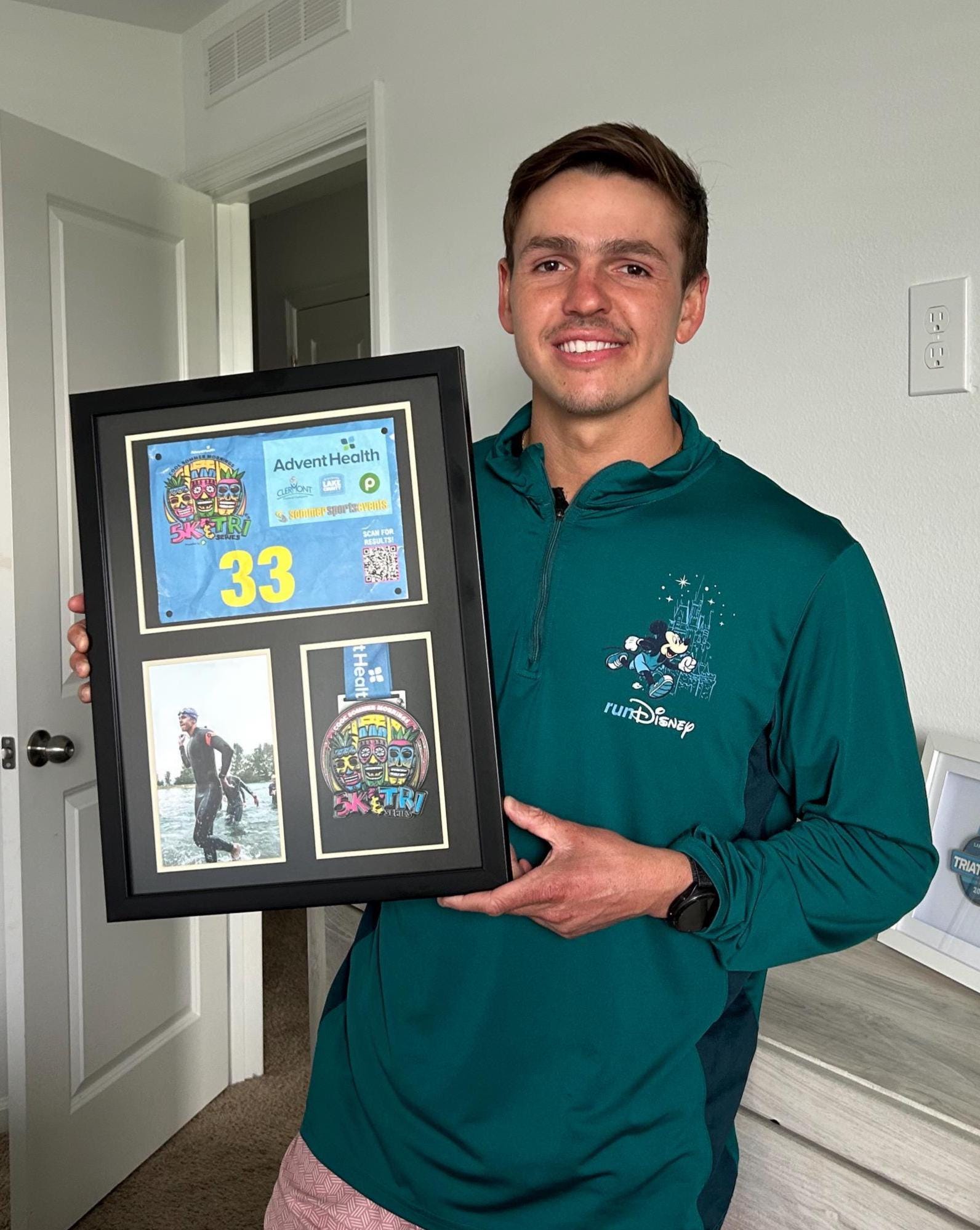 Triathlon Medal Display Frame: Medal, Race Bib, & Photo