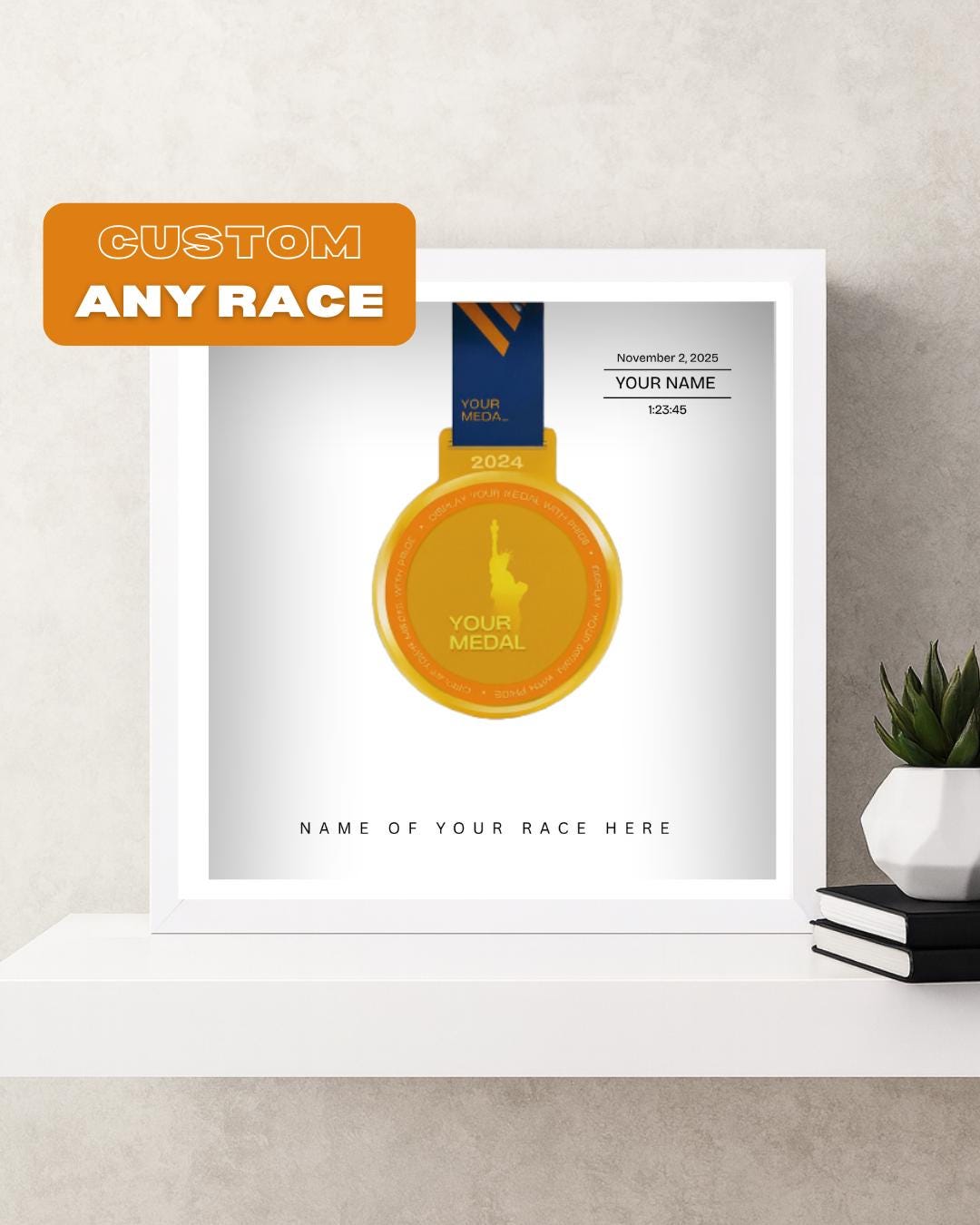 Personalized Medal Frame (5K, 10K, Half Marathon, Marathon)