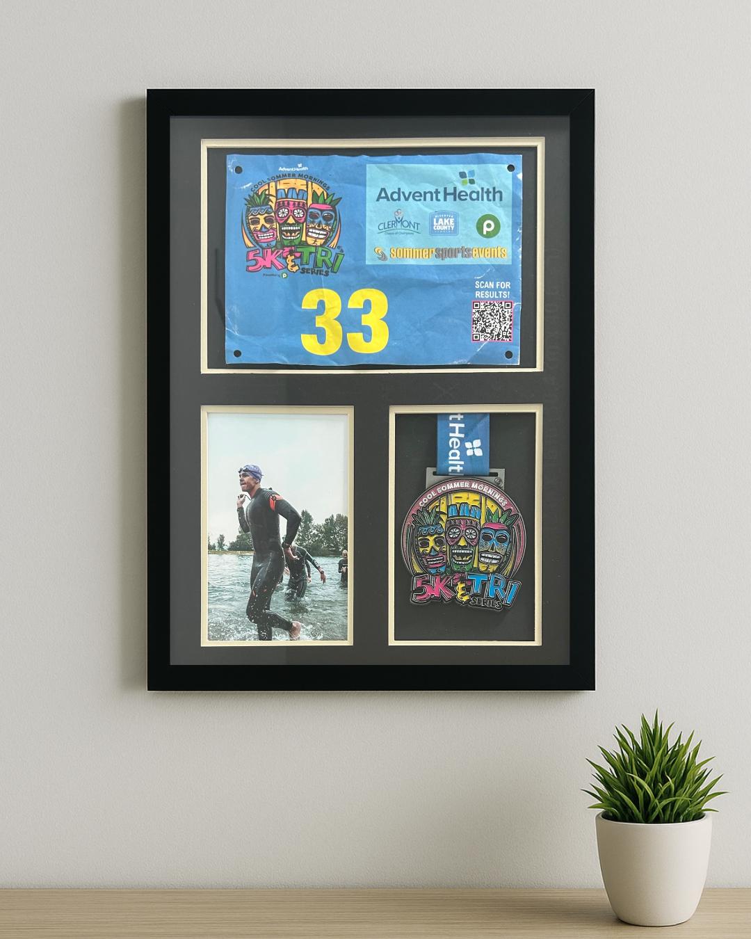 Race Medal, Bib & Photo Display Frame - Glass, 12x16in