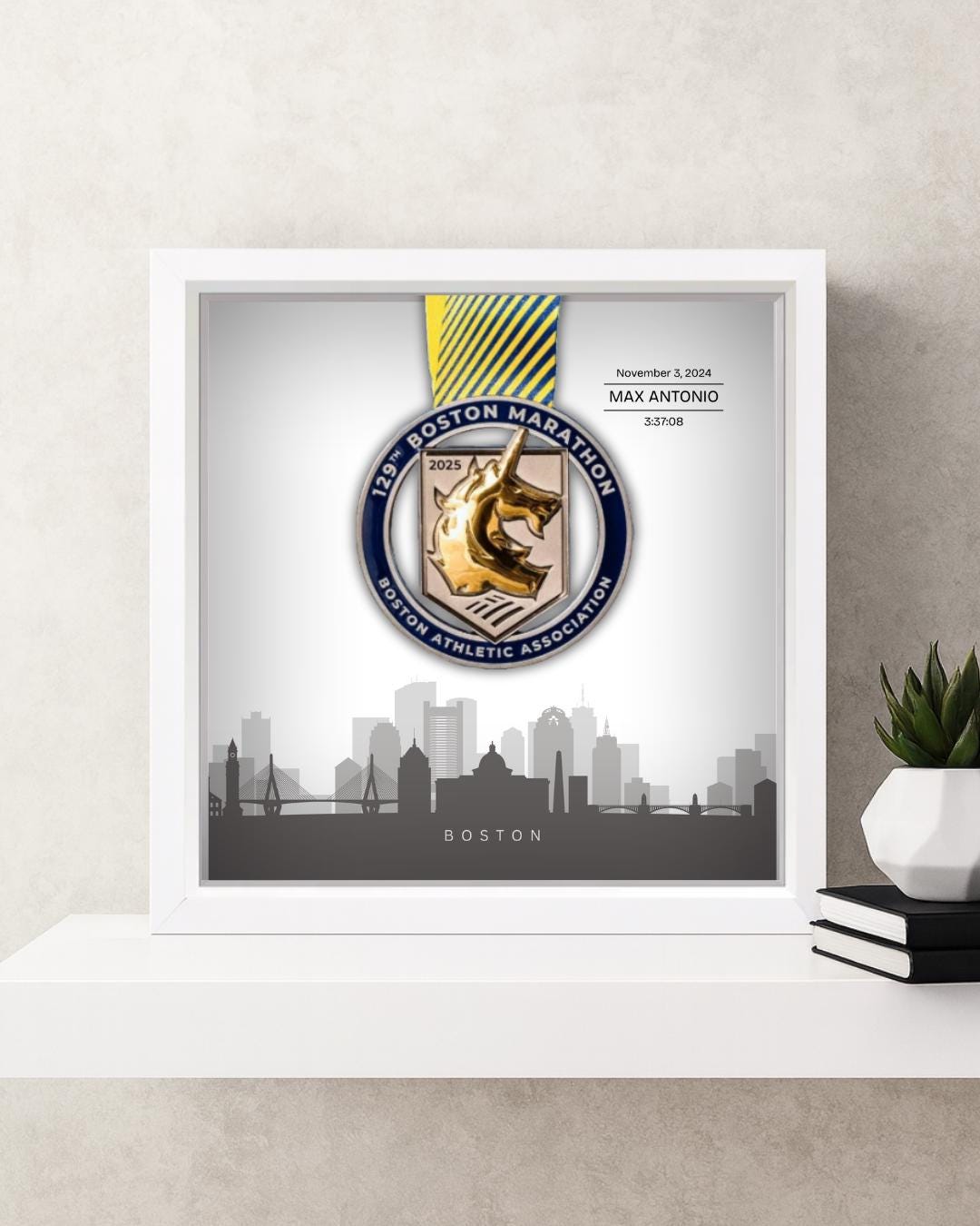 Boston Marathon Personalized Medal Frame (Skyline)