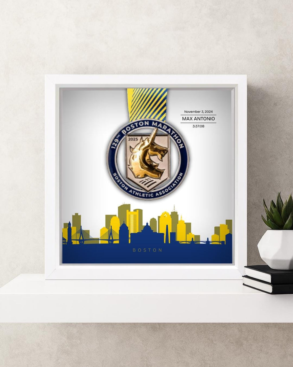 Boston Marathon Personalized Medal Frame (Script)