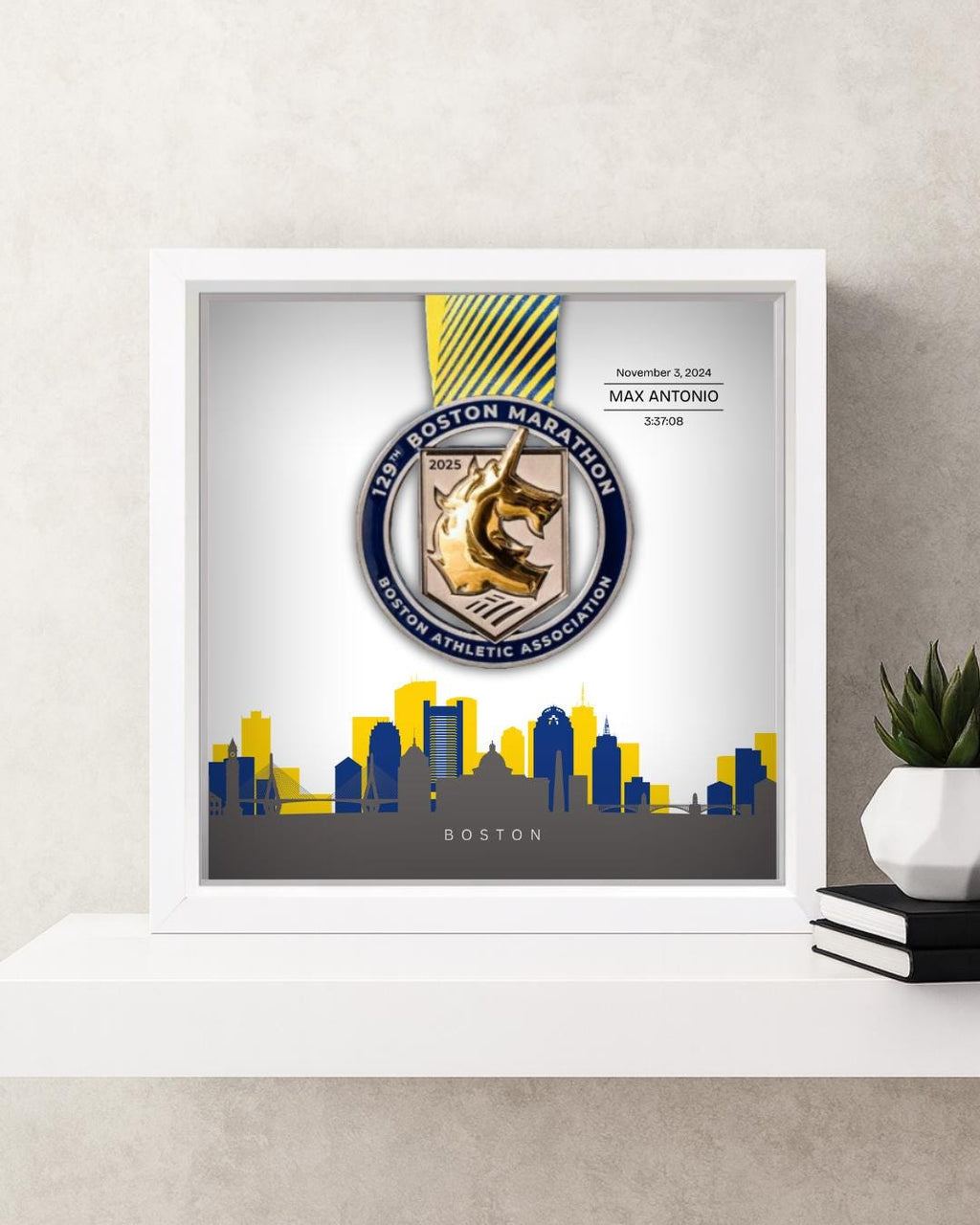 Boston Marathon Personalized Medal Frame (Skyline)