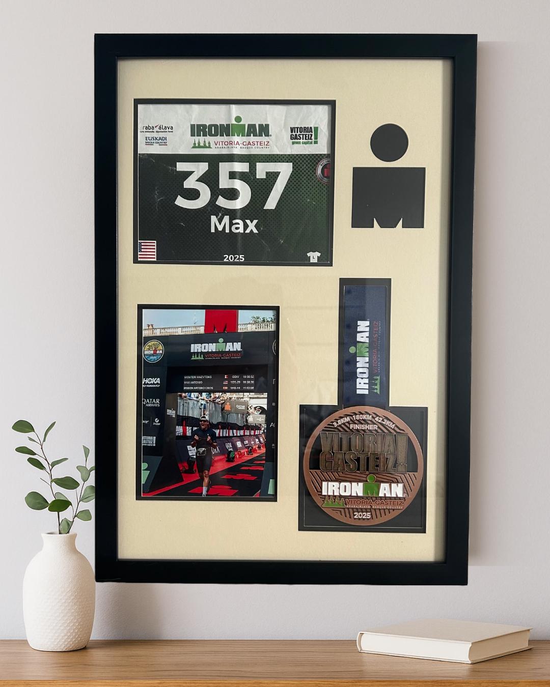 Ironman / Half Ironman Triathlon Medal Display Frame - Race Bib, Medal, and Finisher Photo