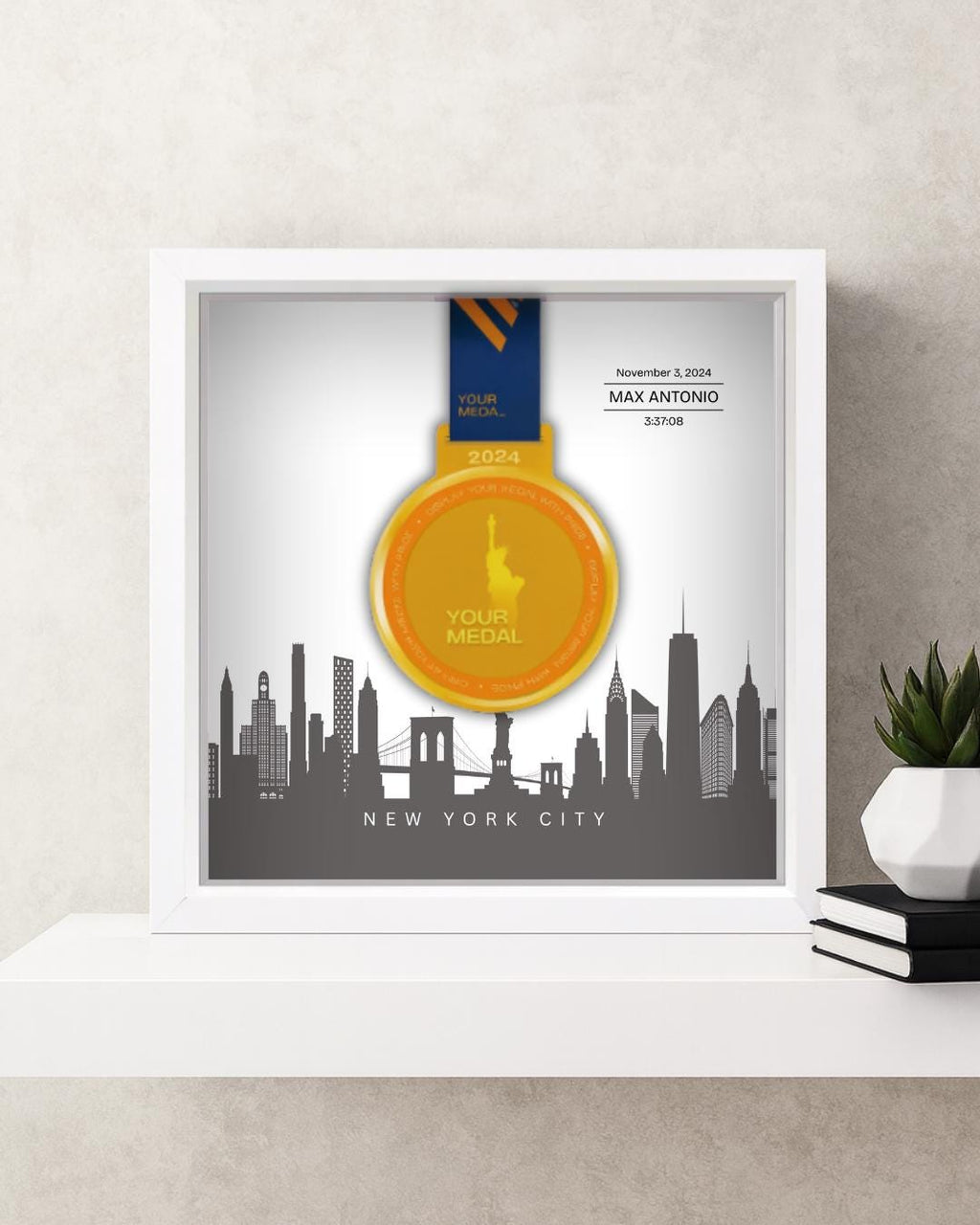 New York City Marathon Personalized Medal Frame (Script)