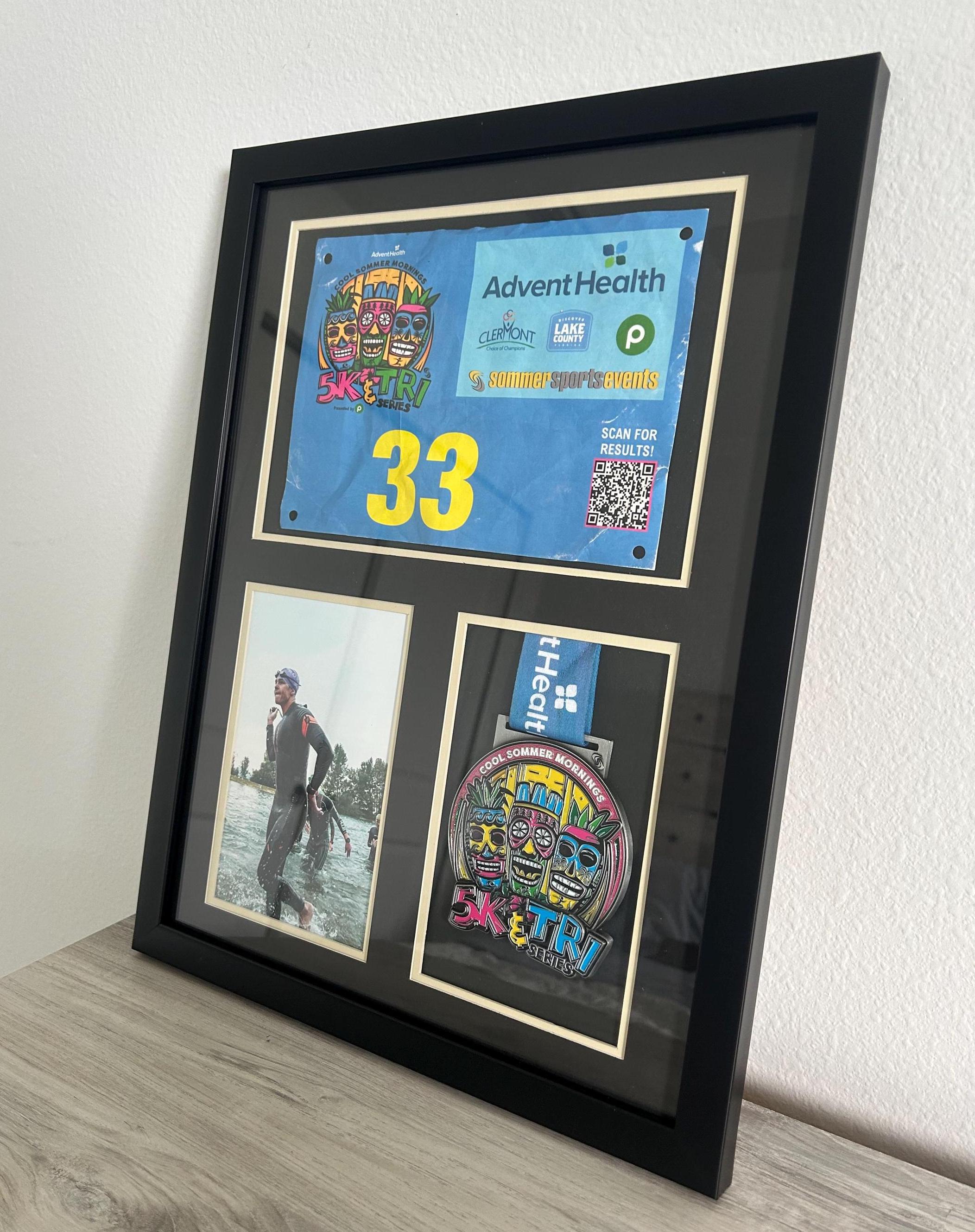 Race Medal, Bib & Photo Display Frame - Glass, 12x16in