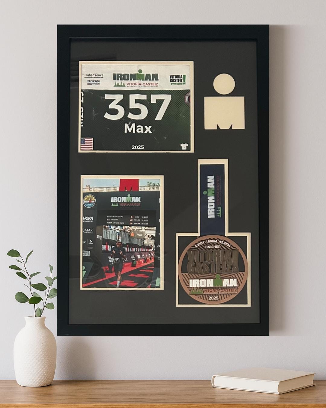 Ironman / Half Ironman Triathlon Medal Display Frame - Race Bib, Medal, and Finisher Photo