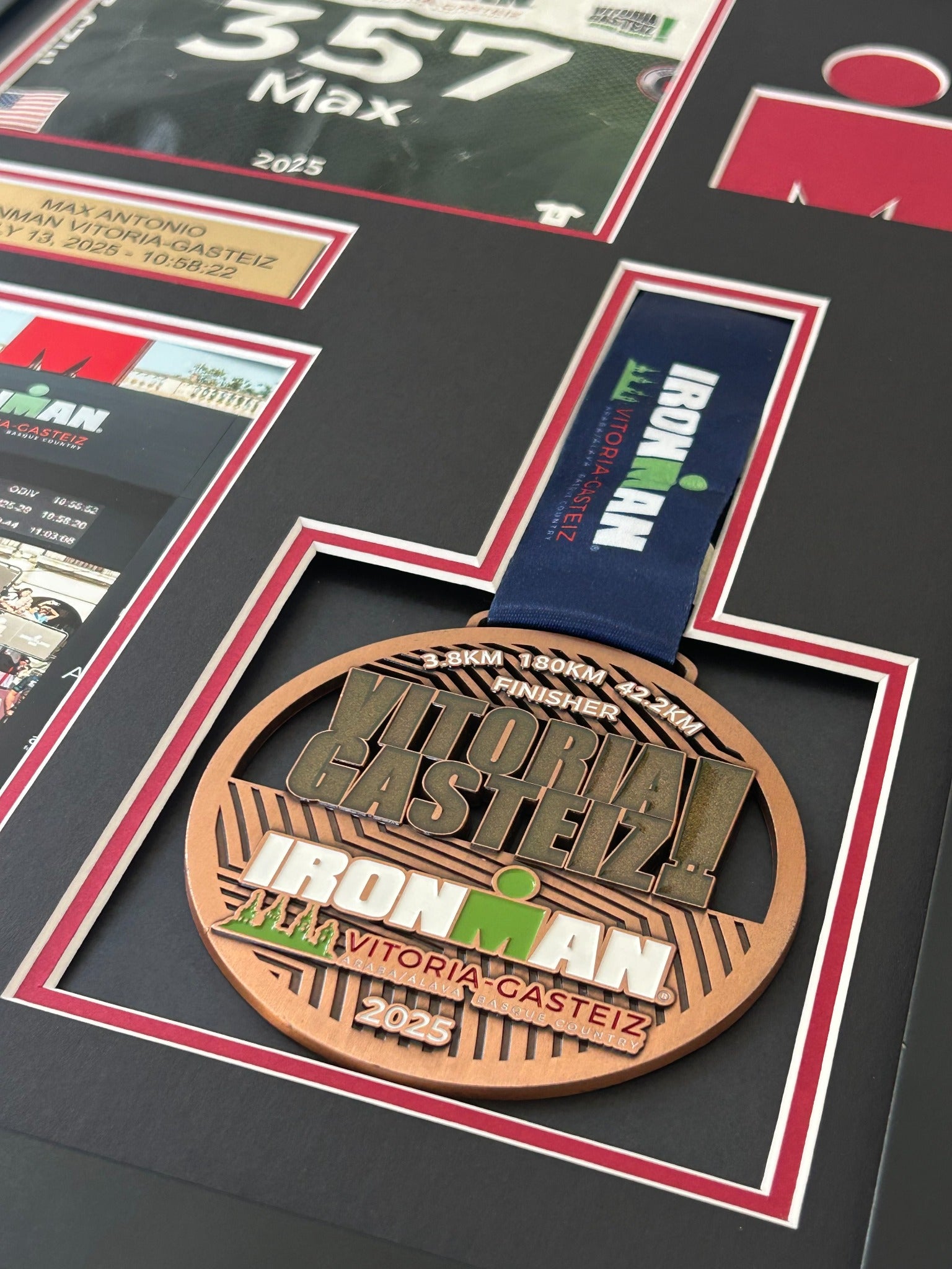 Ironman Triathlon Medal Display Frame: Medal, Race Bib, & Photo