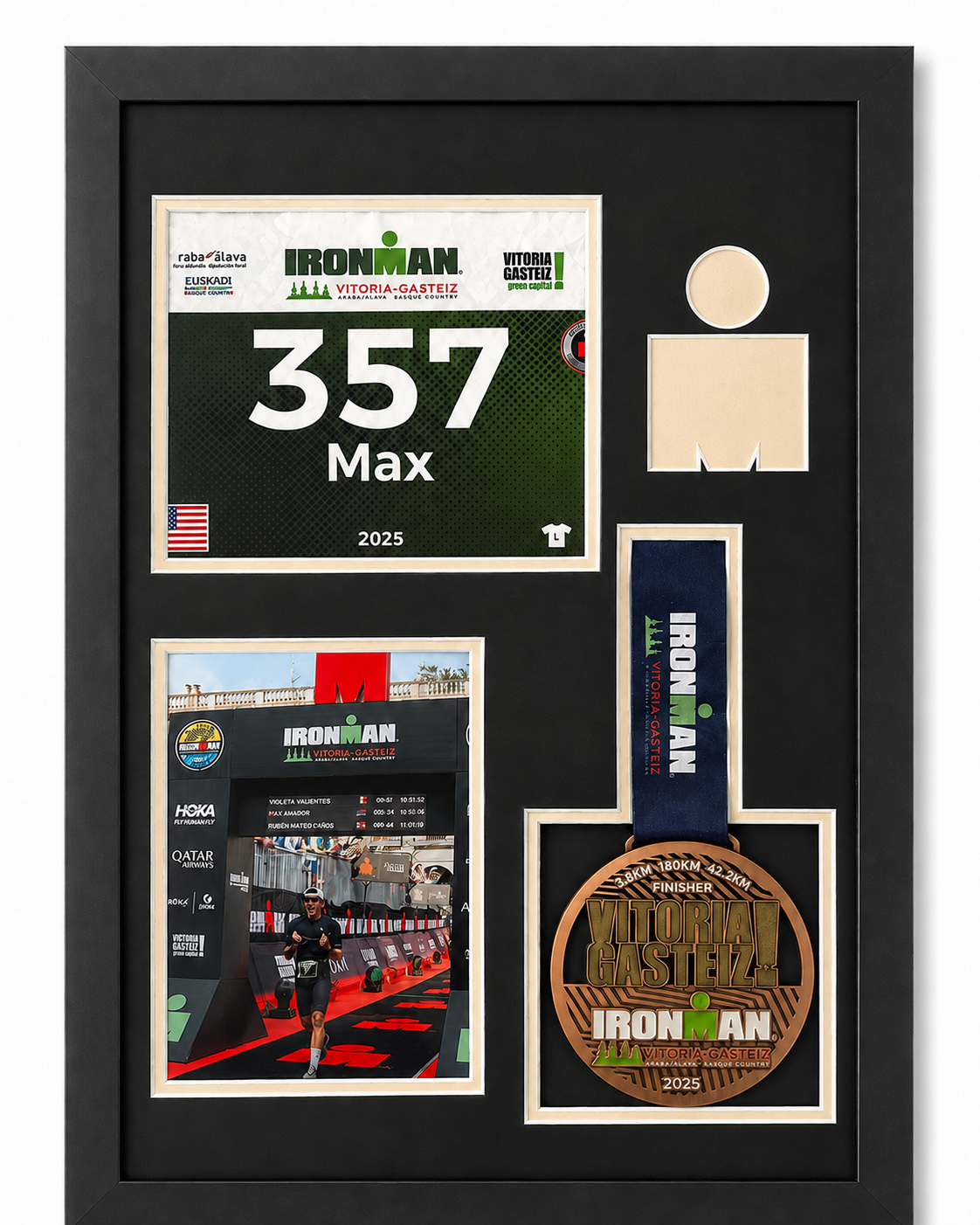 Ironman Triathlon Medal Display Frame: Medal, Race Bib, & Photo