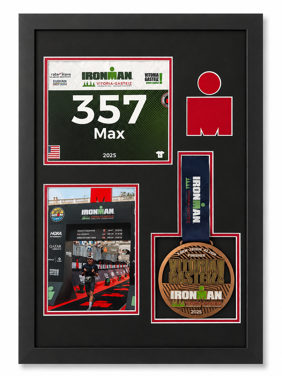 Ironman Triathlon Medal Display Frame: Medal, Race Bib, & Photo