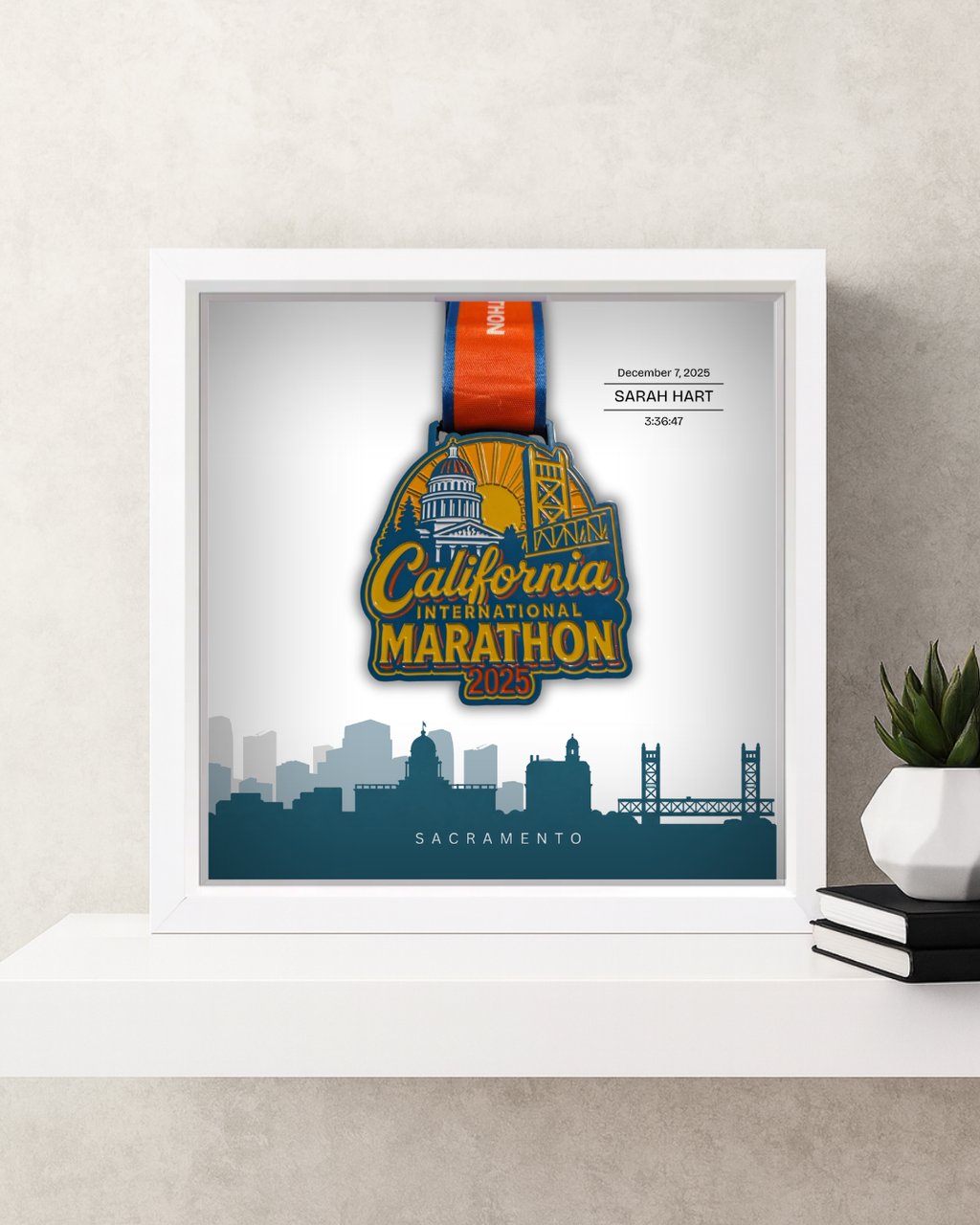 California International Marathon (CIM) Personalized Medal Frame (Skyline)