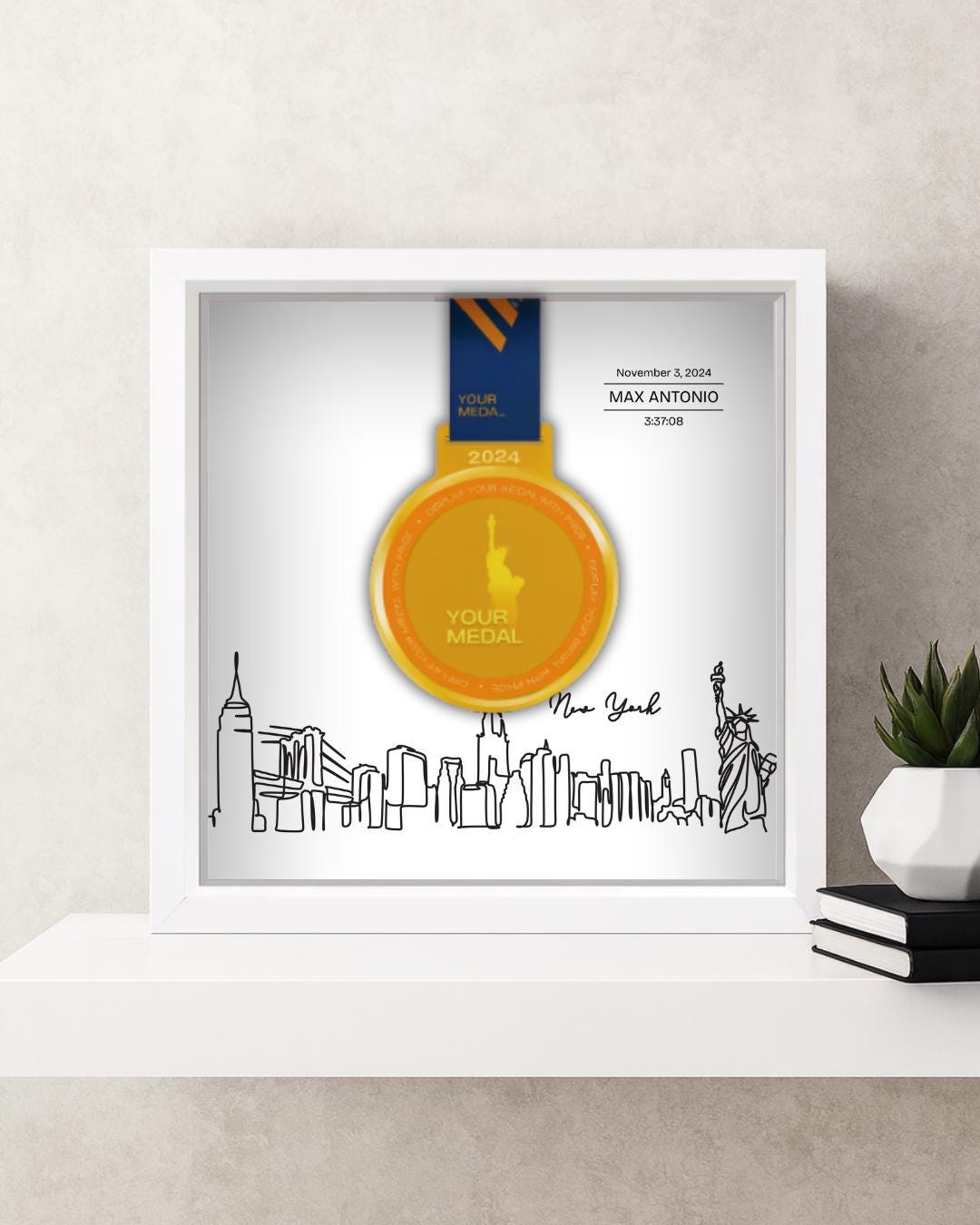 New York City Marathon Personalized Medal Frame (Skyline)