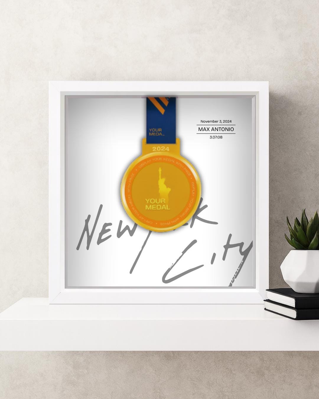 New York City Marathon Personalized Medal Frame (Script)