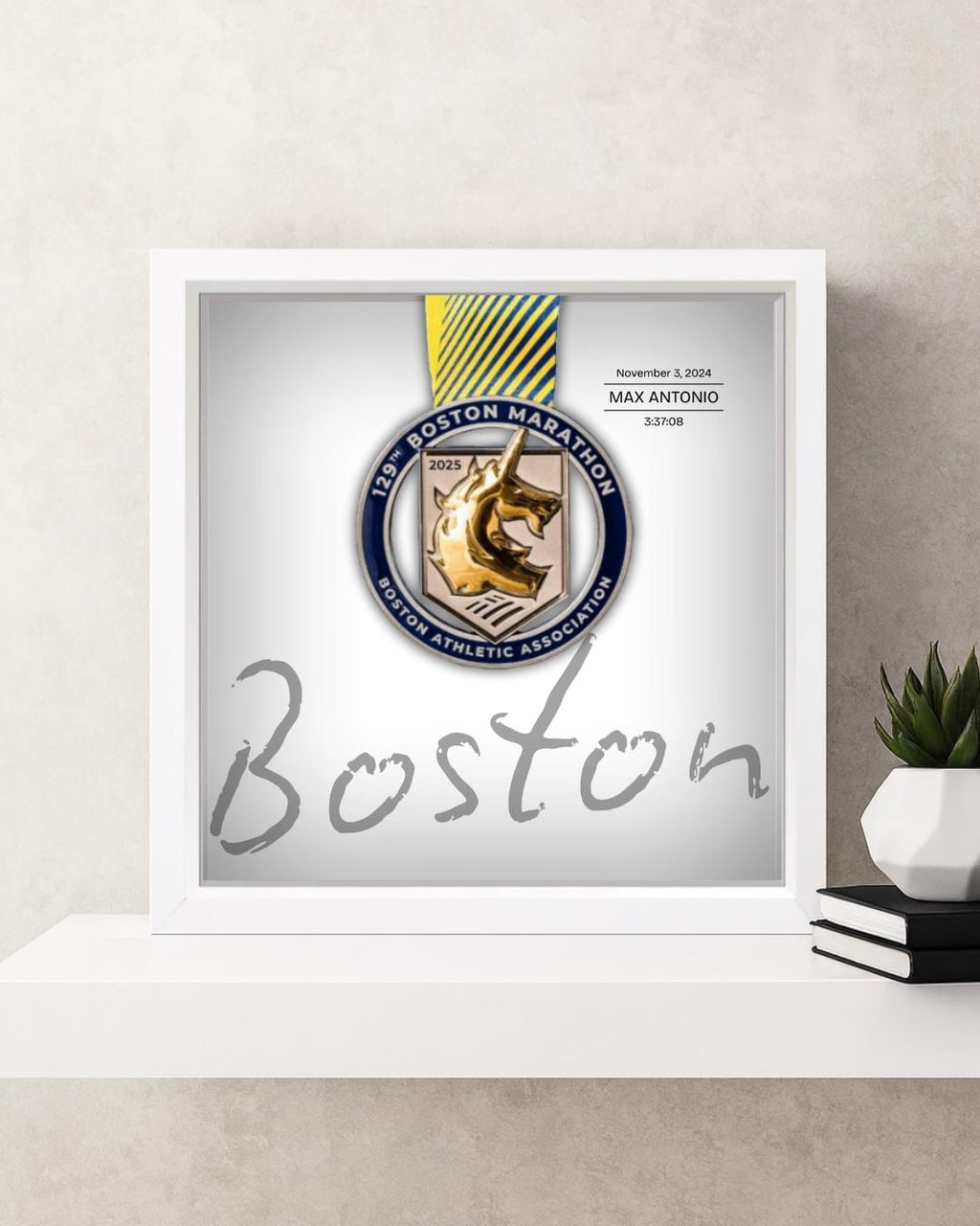 Boston Marathon Personalized Medal Frame (Script)