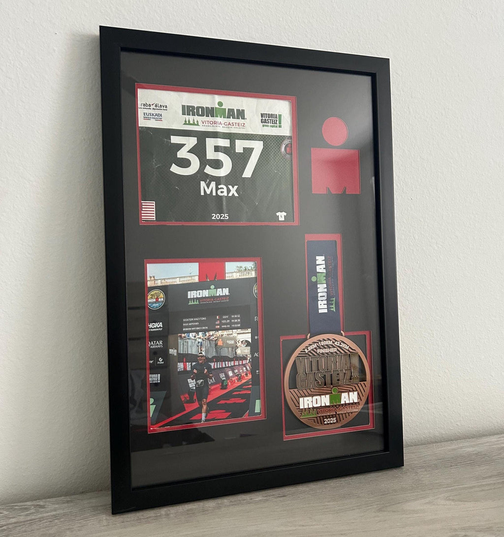 Ironman / Ironman 70.3 Medal Display Frame: Medal, Race Bib, & Photo