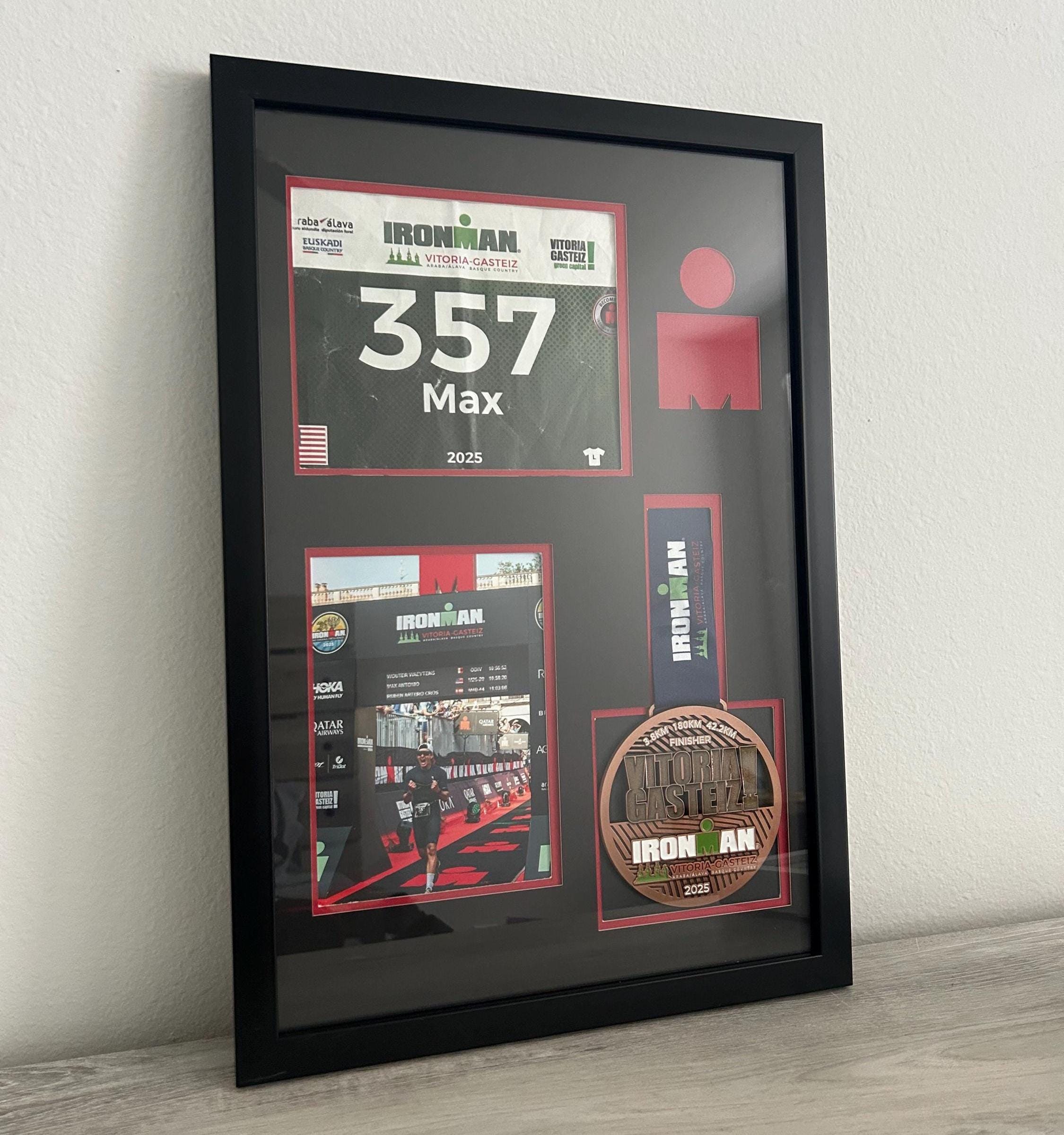 Ironman / Ironman 70.3 Medal Display Frame: Medal, Race Bib, & Photo