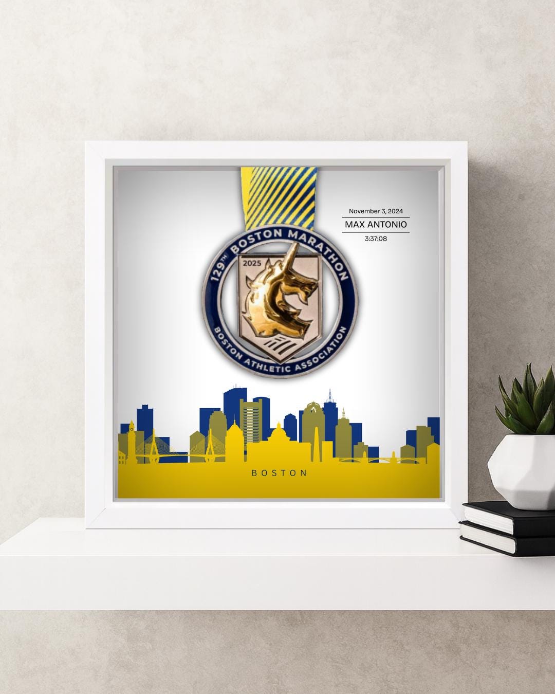 Boston Marathon Personalized Medal Frame (Script)