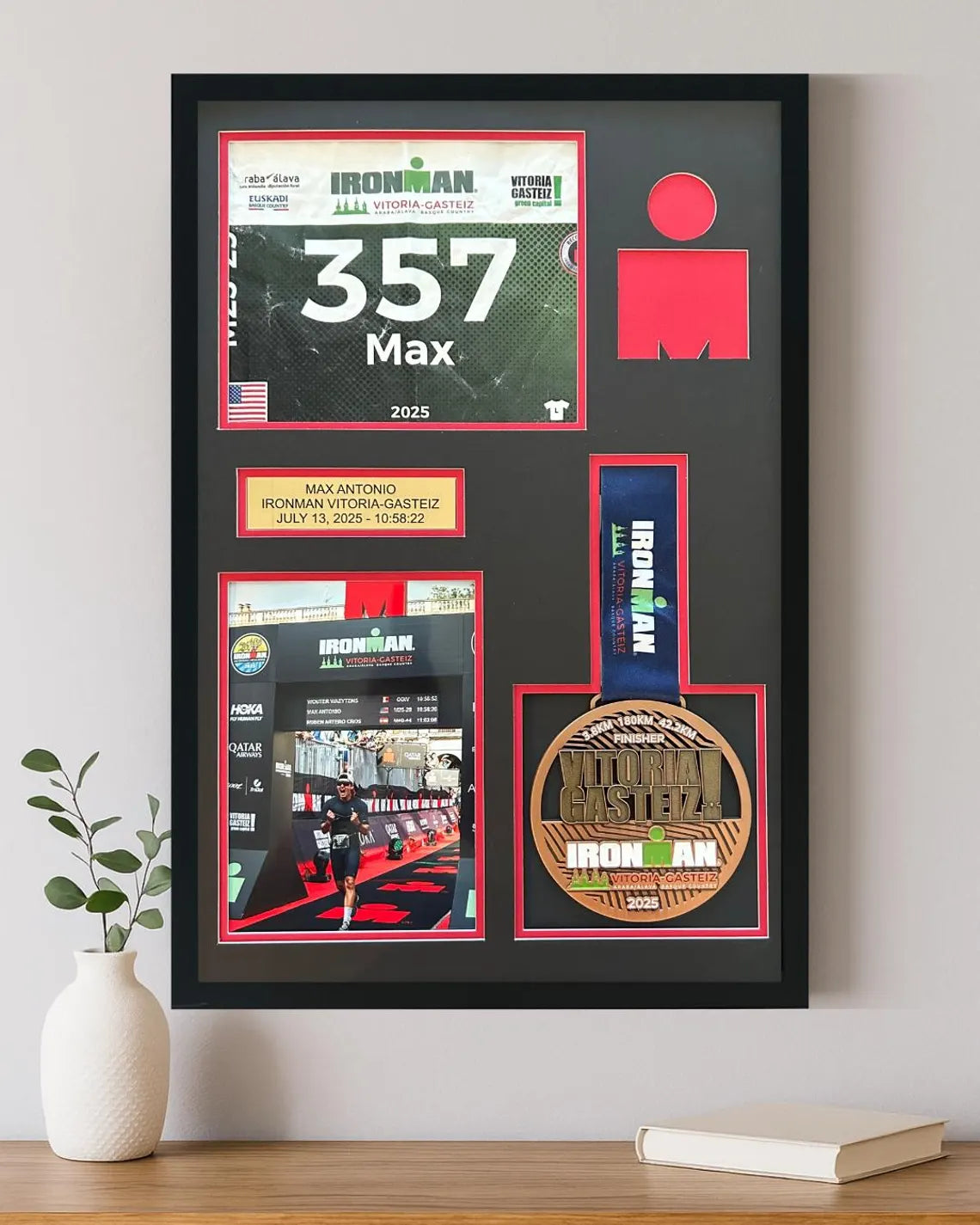 Personalized Ironman Triathlon Medal Display Frame: Medal, Race Bib, & Photo