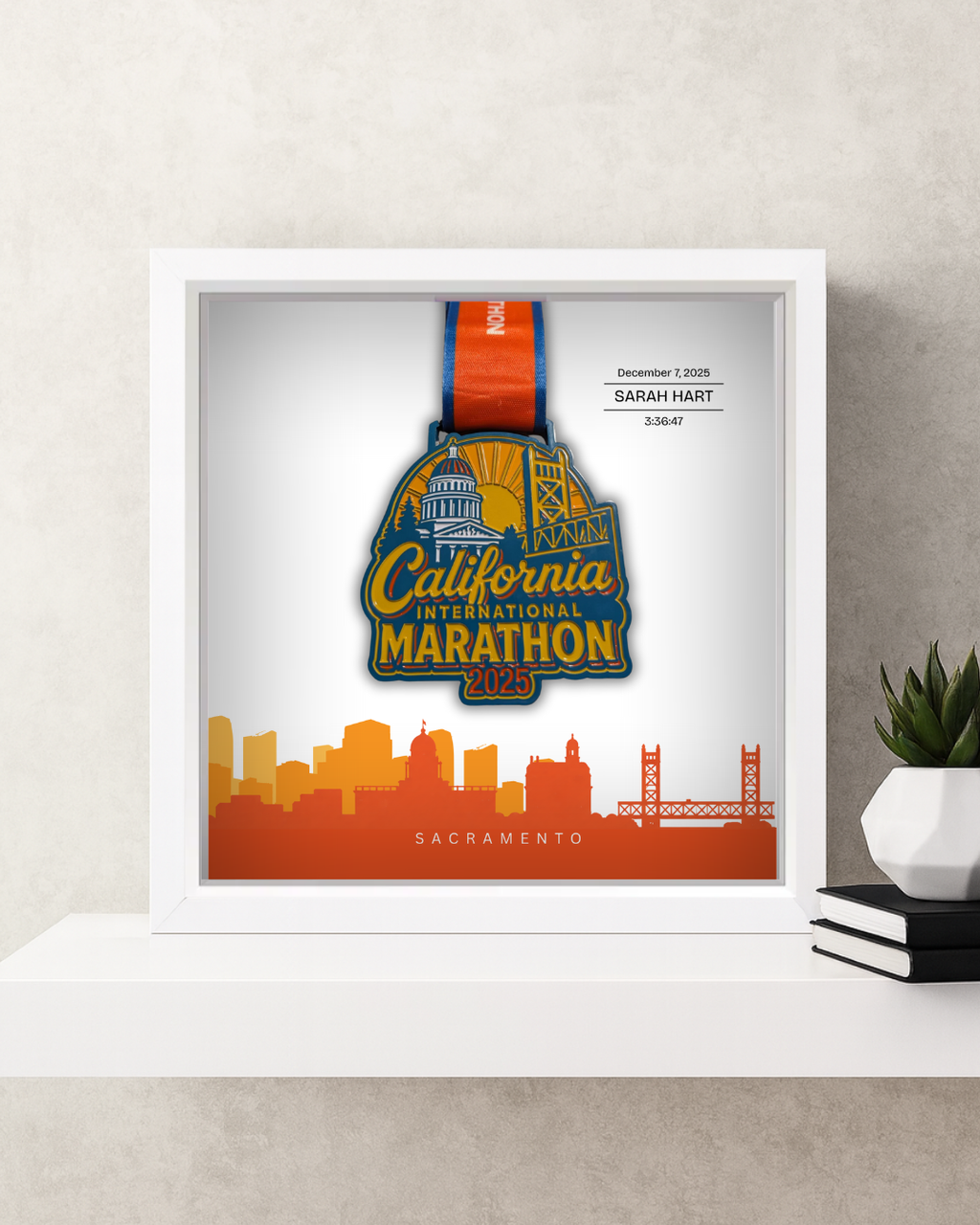 California International Marathon (CIM) Personalized Medal Frame (Skyline)