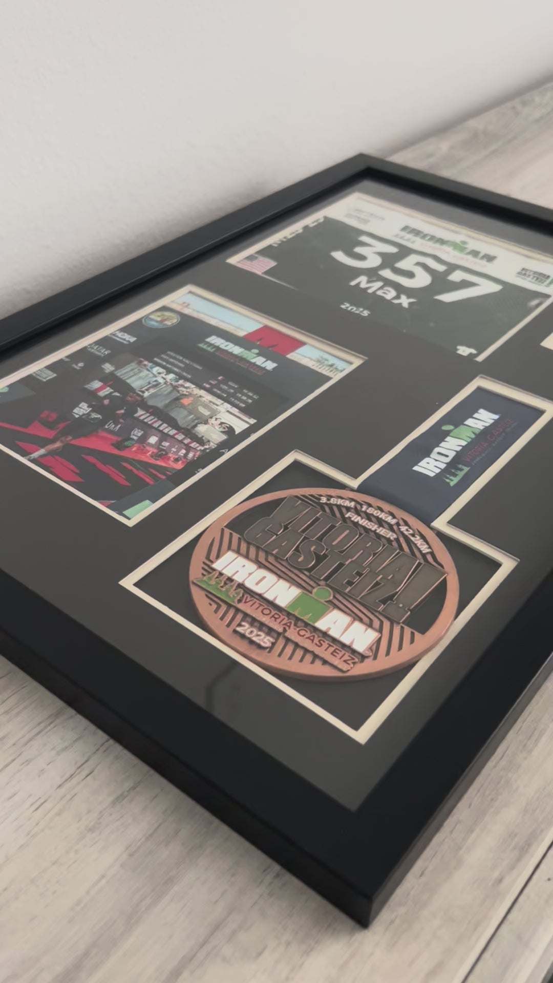 Ironman / Half Ironman Triathlon Medal Display Frame - Race Bib, Medal, and Finisher Photo